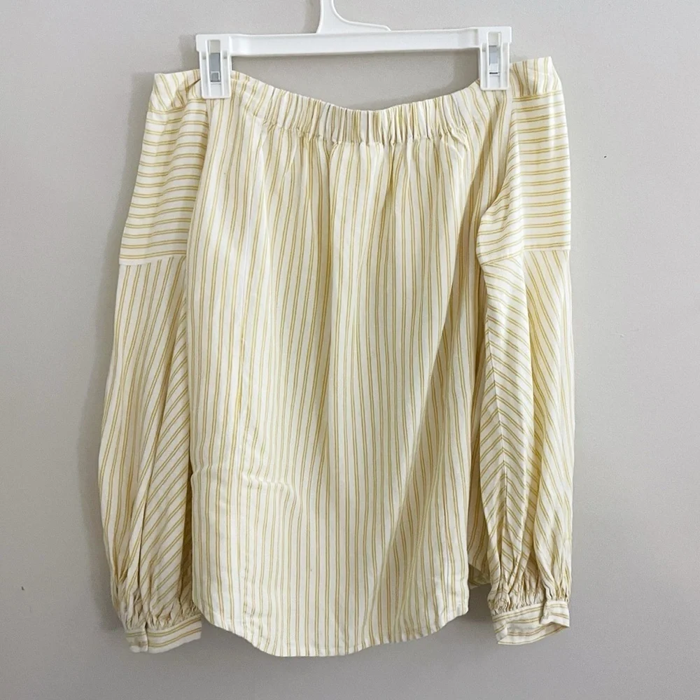 Anthropologie Maeve Off the Shoulder Top Yellow Festival Puff Sleeves Coastal